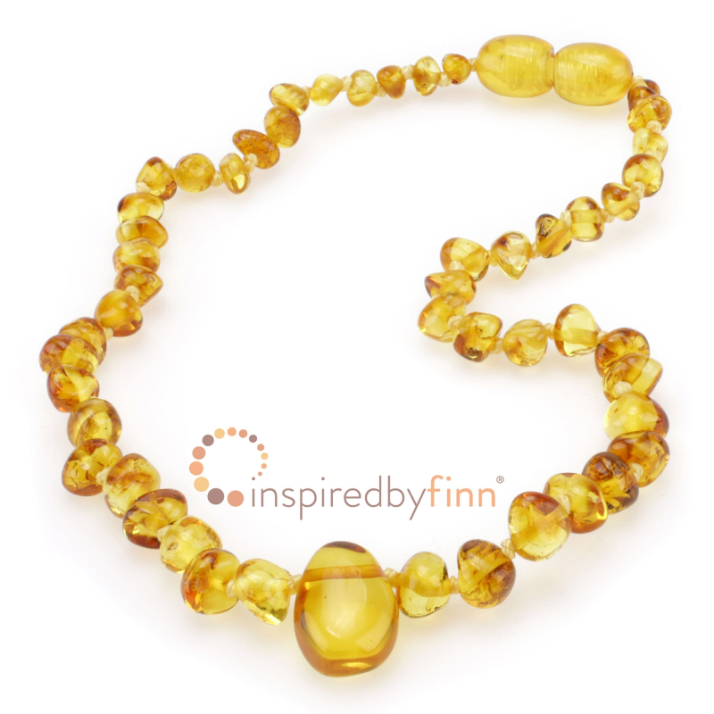 <u>Amber Teething Necklace - Kids Polished Pendant Golden Swirl - Size 10.5 - 14" - Teething, Health & Wellness</u>