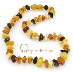<u>Kids Amber Teething Necklace - Polished Colorful Chips - Size 14-15"<br>Inspired by Finn</u>