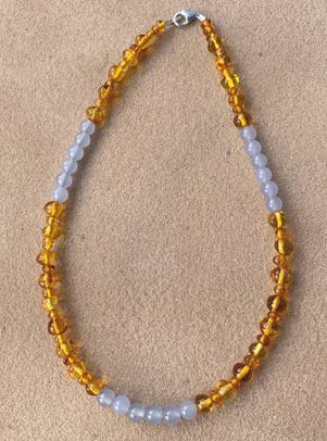 <u>NEW! Anxiety Relief - Baltic Amber and Blue Chalcedony Necklace</u><br>Kids Necklace