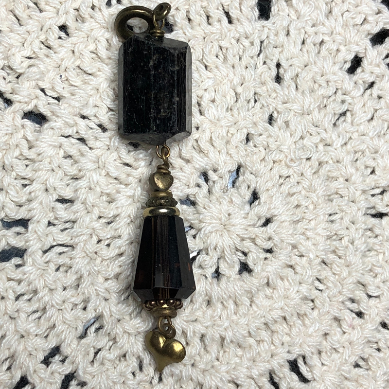 black tourmaline & smoky quartz gemstone necklace pendant