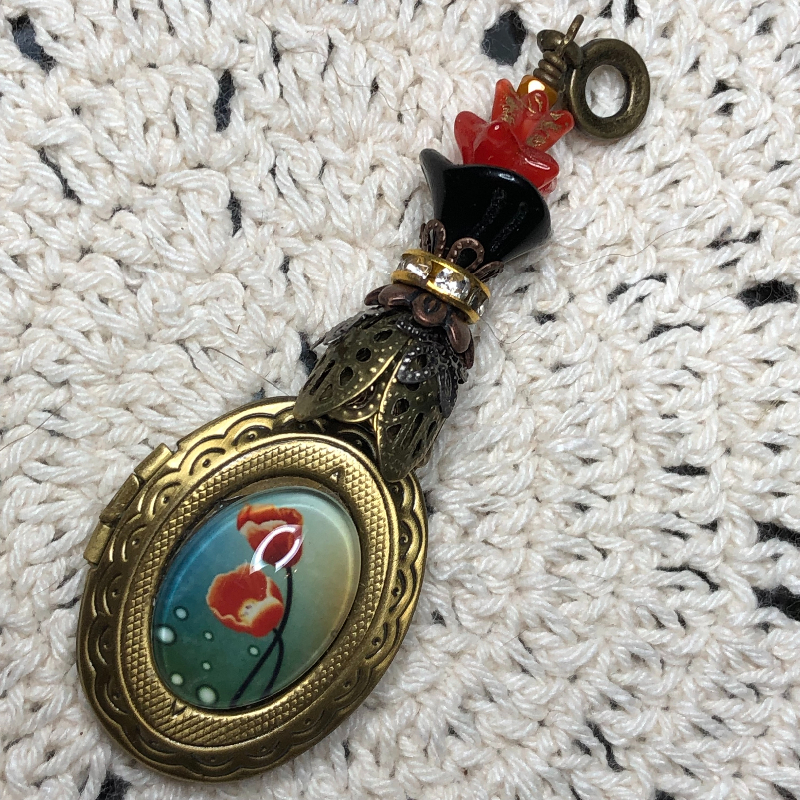 poppy fields forever vintage necklace pendant