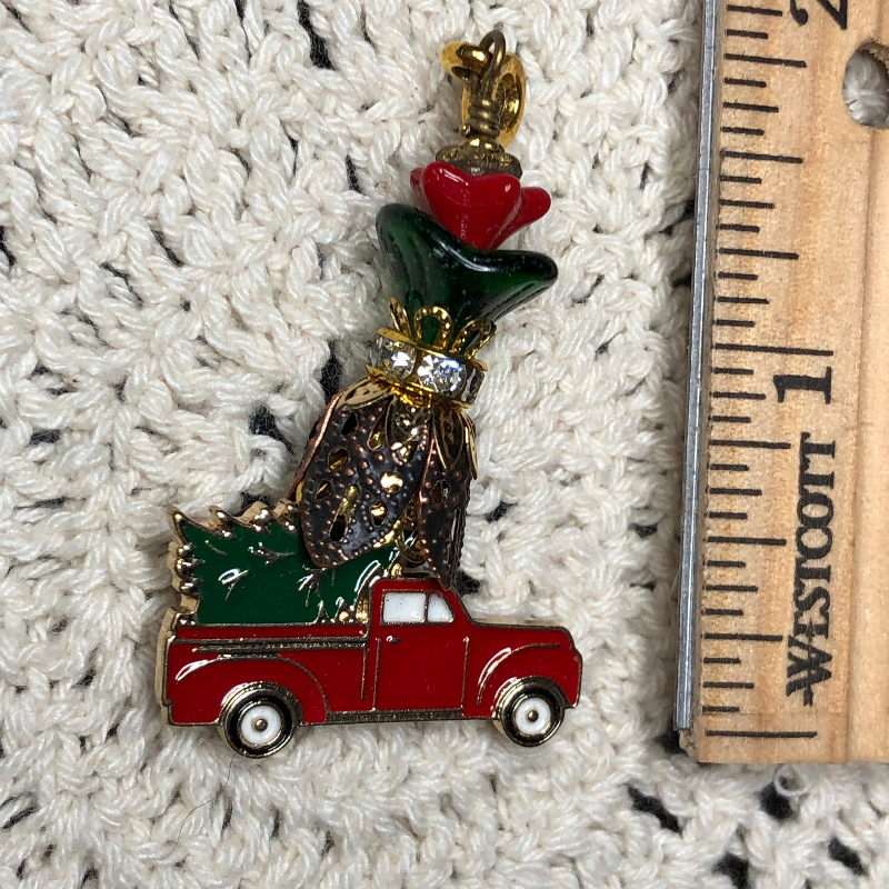 red christmas tree truck necklace pendant