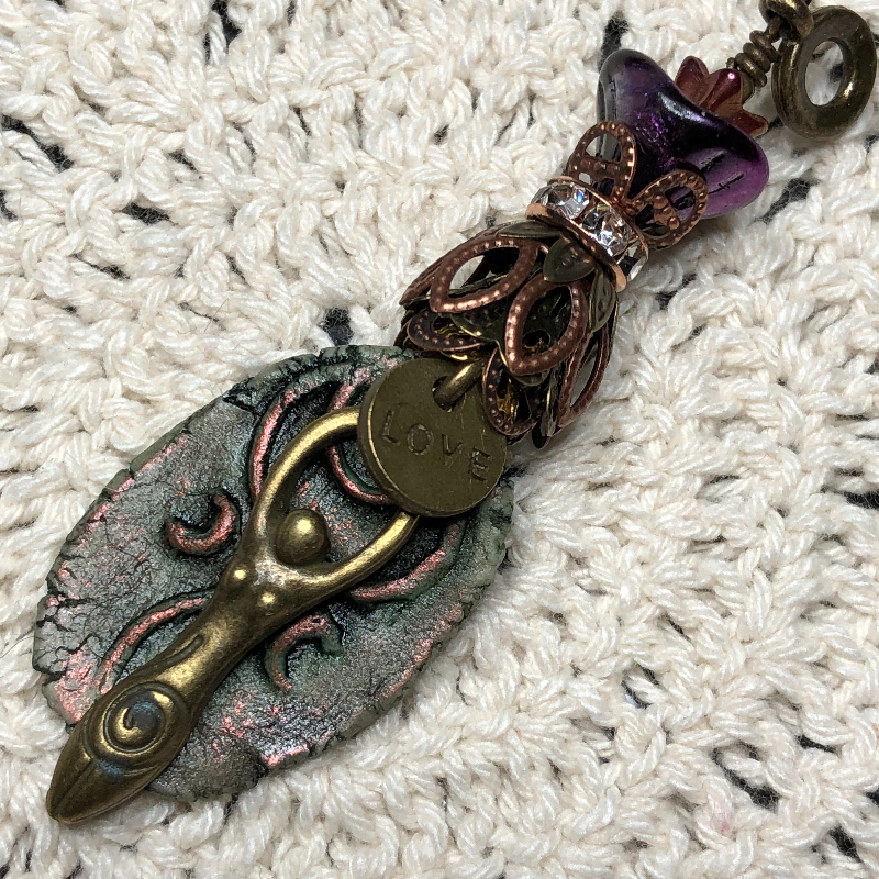 relic sage forest moon goddess, kiln fired necklace pendant