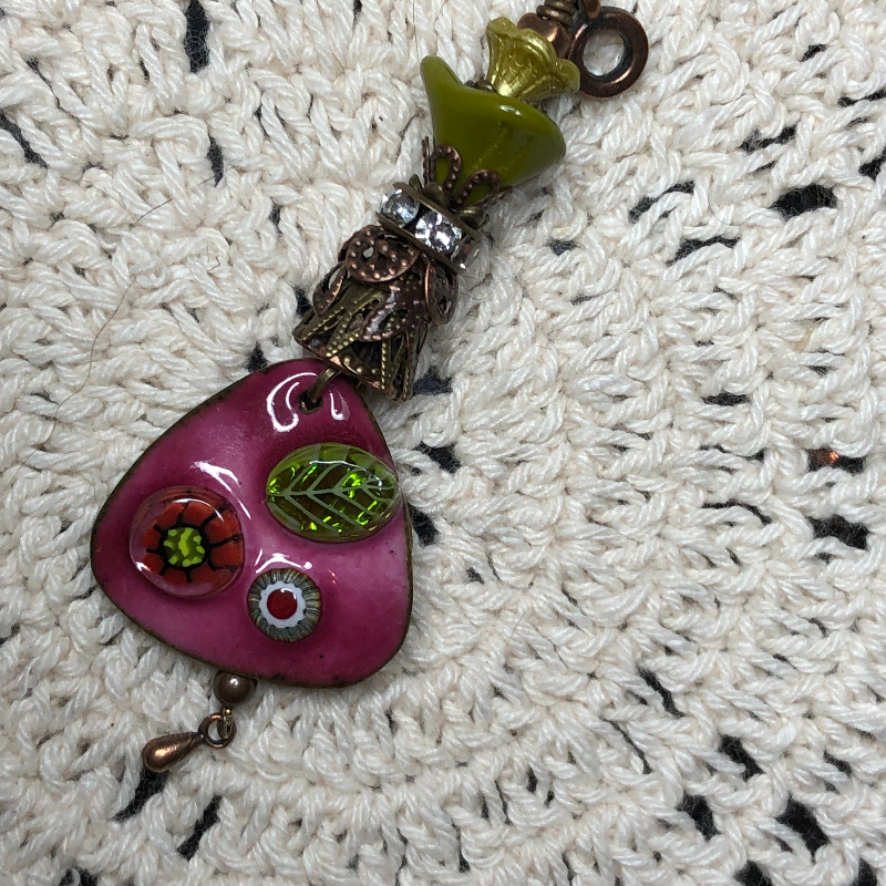 pink enameled in the garden necklace pendant-1