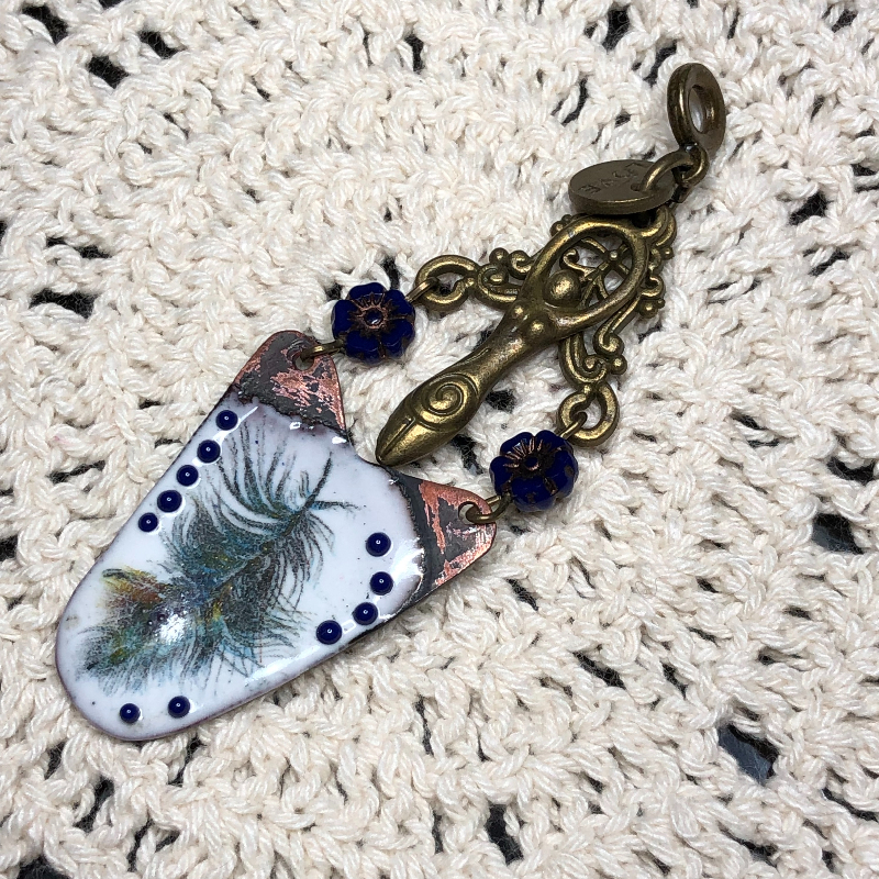 goddess of truth & honor, enameled peacock feather necklace pendant