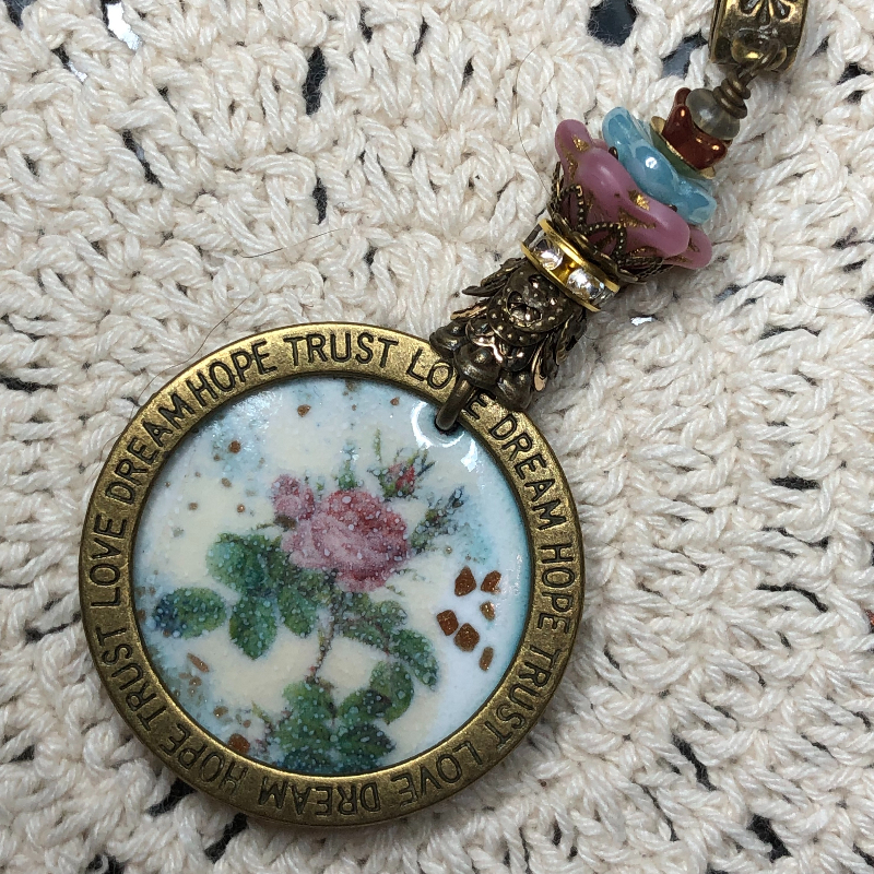 for the roses, enameled necklace pendant