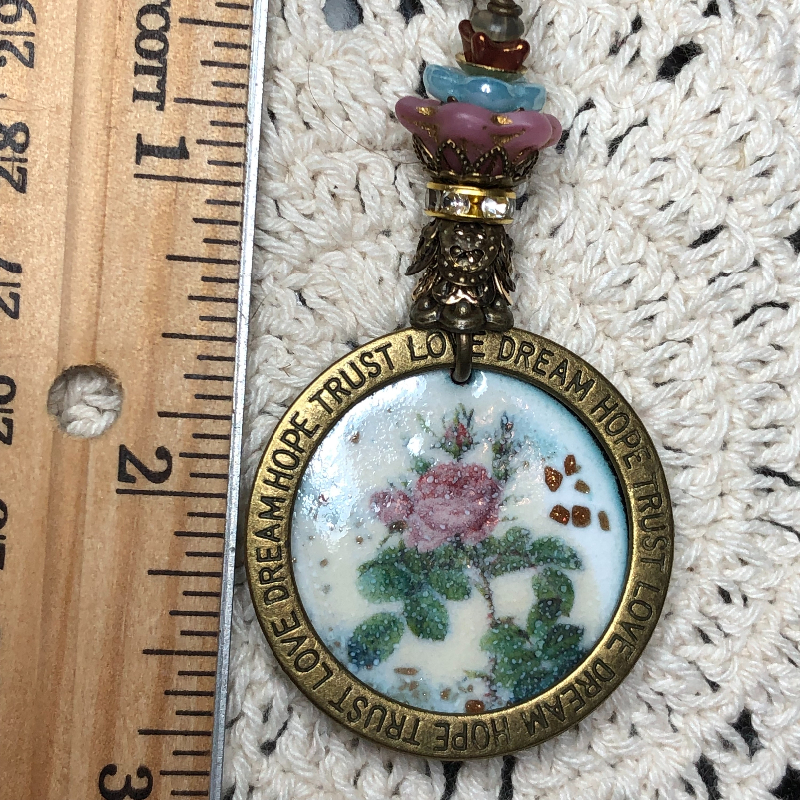for the roses, enameled necklace pendant