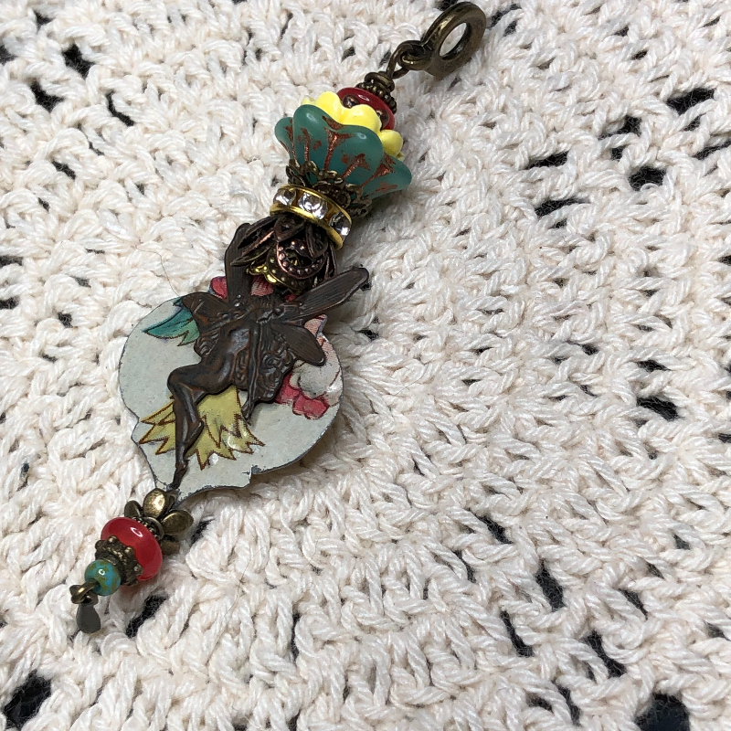 fairy magic-three-vintage tin necklace pendant