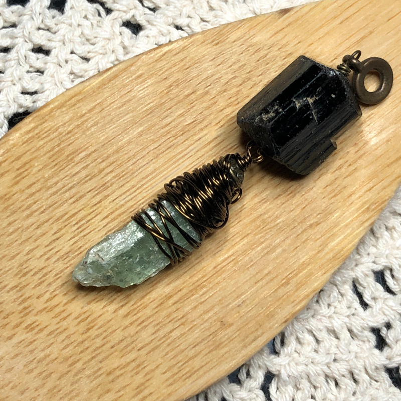 heart protector-black tourmaline & green kyanite necklace pendant