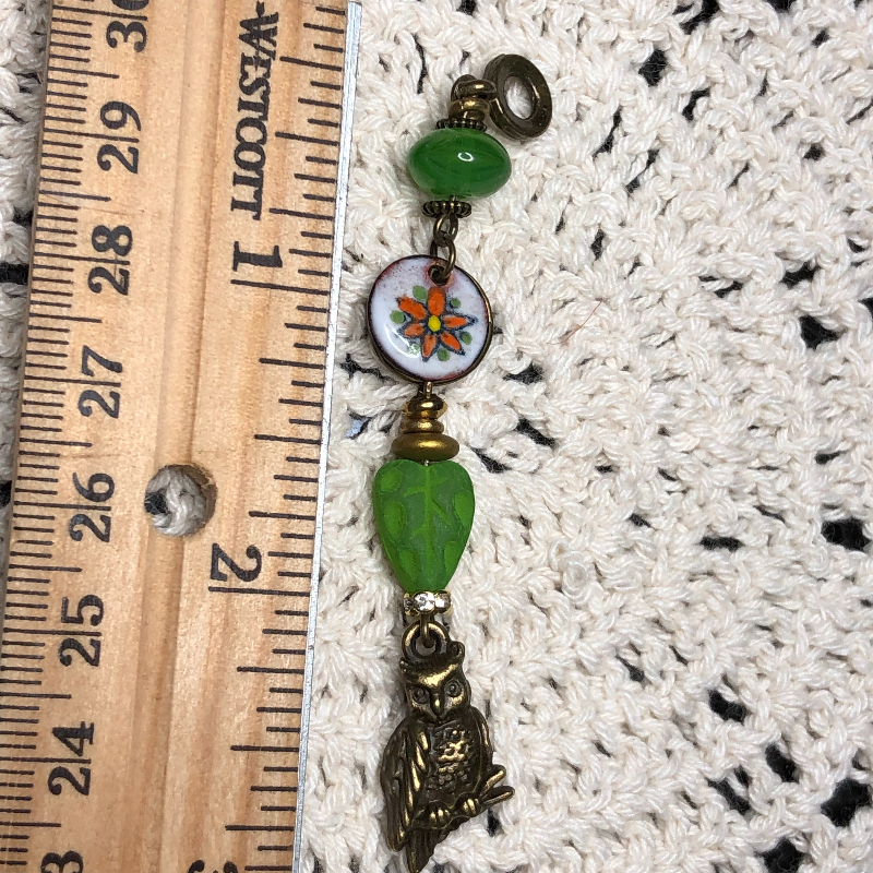 wisdom of the east-owl & enameled flower necklace pendant