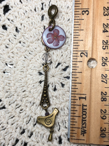 bird in the garden, flower enameled necklace pendant