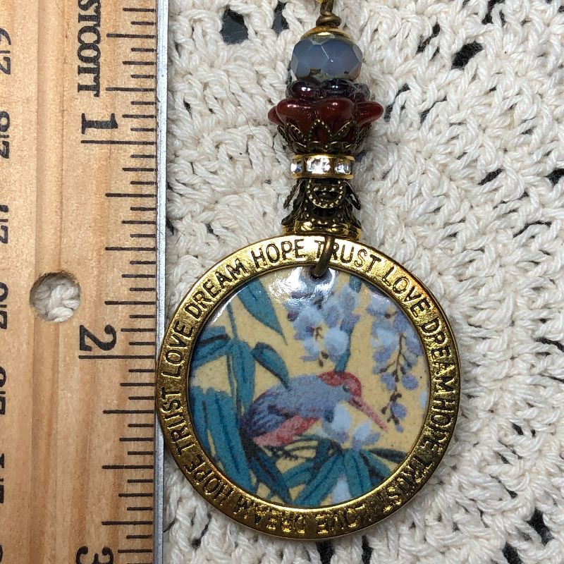 little bird, enameled necklace pendant