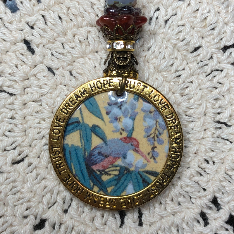 little bird, enameled necklace pendant