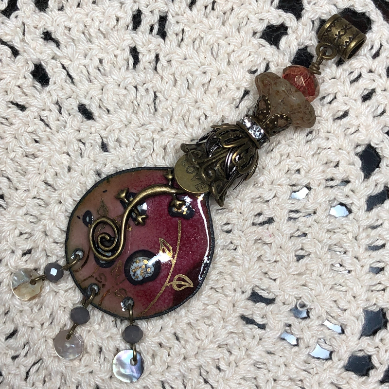 rustic urban gecko, vintage sky enameled necklace pendant