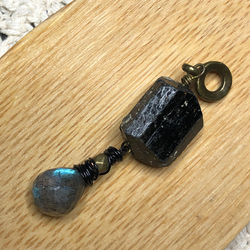black tourmaline & labradorite  gemstone necklace pendant
