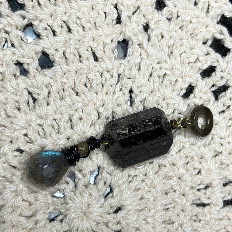 black tourmaline & labradorite  gemstone necklace pendant