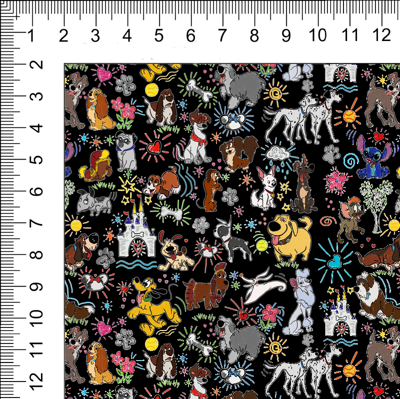 2yd cut Small Black Sketchy Dogs cotton lycra Retail