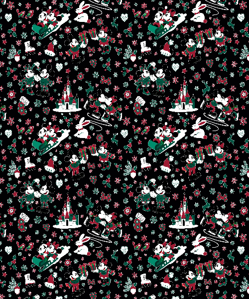 1yd Cut Magical Christmas Small Scale Black Cotton Lycra