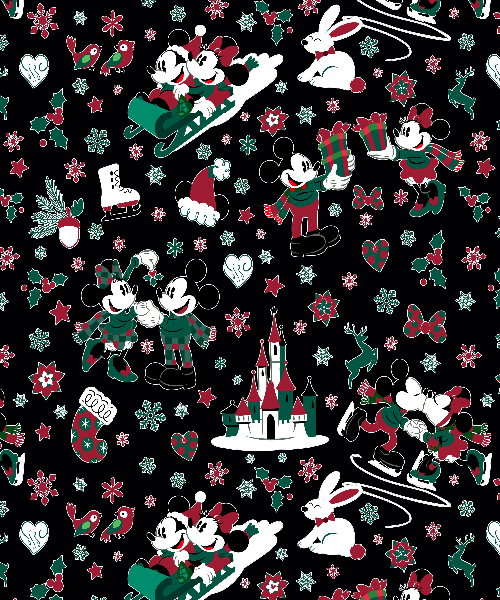 1yd Cut Magical Christmas Small Scale Black Cotton Lycra