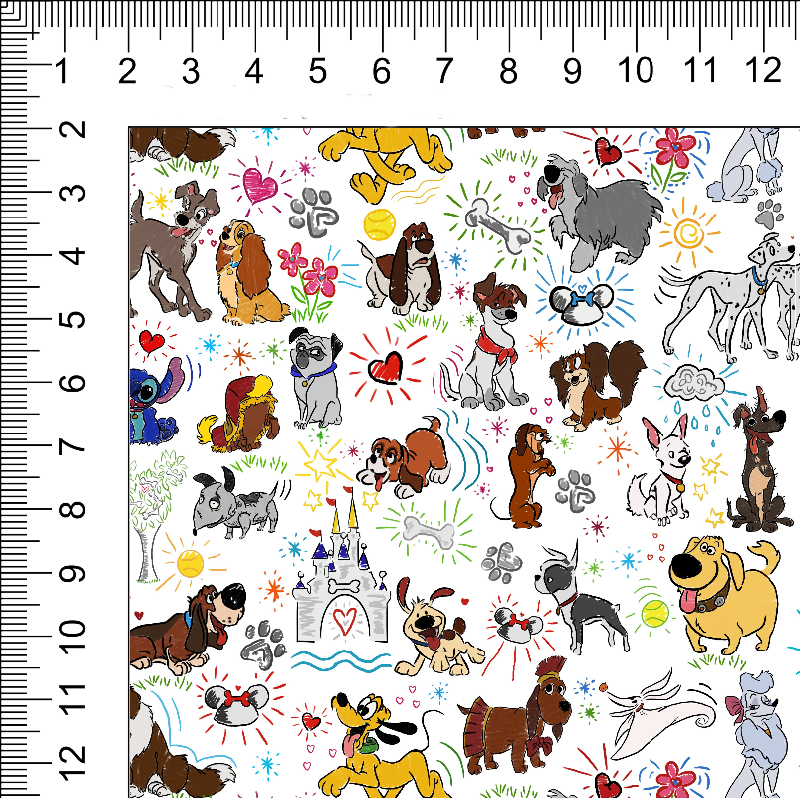 2yd Cut Small Scale Sketchy Dogs Cotton Lycra Fabric  Retail