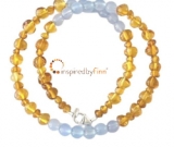 NEW! Anxiety Relief - Baltic Amber & Blue Chalcedony Necklace - Golden SwirlAdult Necklac