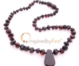SALE! Amber Teething Necklace - Kids Polished Pendant Dk Cherry - Size 11.5-12.5