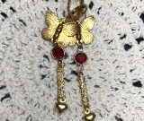 brass butterfly red drop earrings