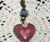 psychedelic wood heart necklace pendant