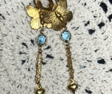 brass butterfly blue drop earrings