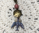 blue bird, enameled necklace pendant-3