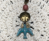 blue bird, enameled necklace pendant-1