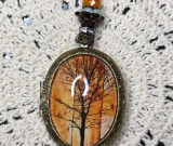 autumn tree, vintage locket necklace pendant