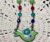 green  happy enameled bird necklace pendant