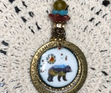 courage, enameled bear necklace pendant