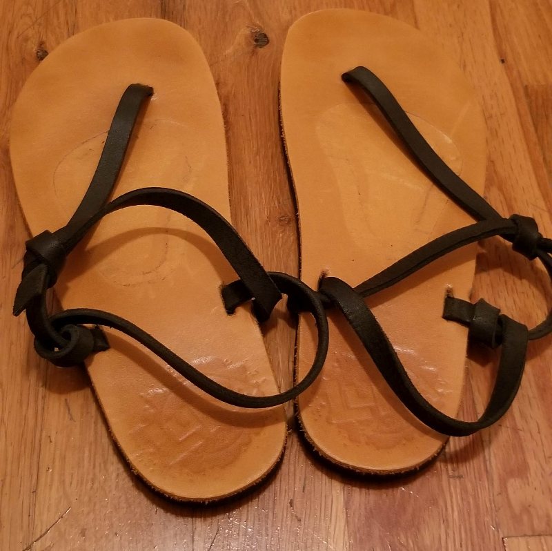 Luna Brujita sandals, black with leather sole, size 7.5