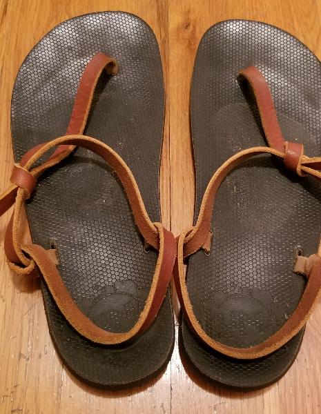 Luna Brujita sandals, tan with plain sole, size 7.5