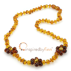<u>Adult Size Baltic Amber Necklace - Polished Lemon Drop Flower Necklace 21"</u>