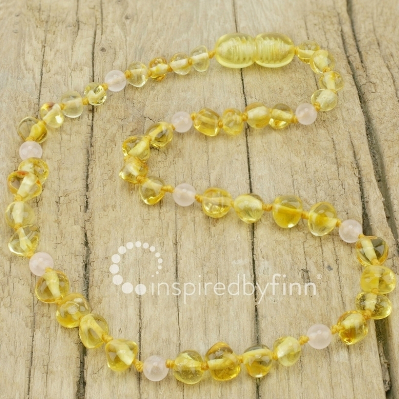 <u>Amber Teething Necklace - Kids Polished Yellow Rose Quartz, All Kids Sizes<br>Inspired by Finn</u>