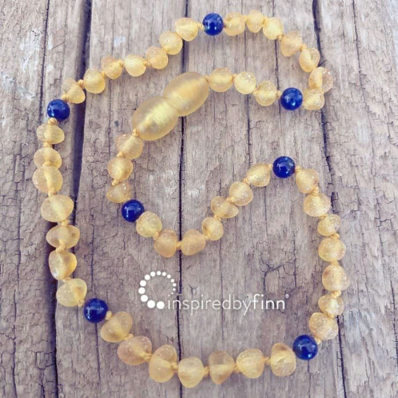 <u>Unpolished Yellow Baltic Amber + Lapis Lazuli<br>Adult Necklace</u>