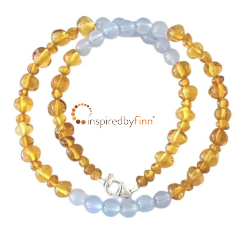 <u>NEW! Anxiety Relief - Baltic Amber & Blue Chalcedony Necklace - Golden Swirl</u><br>Adult Necklace
