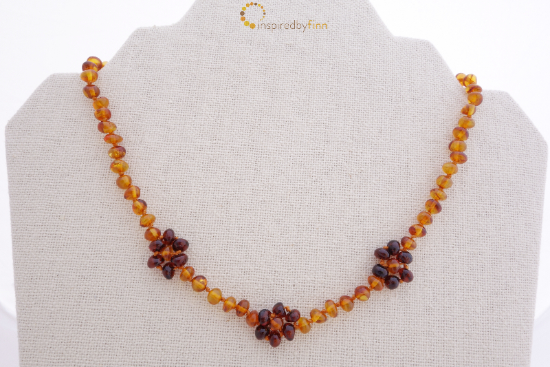 <u>SALE! Adult Size Baltic Amber Necklace - Polished Gingerbread Flower</u>