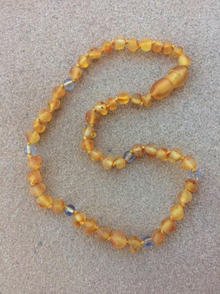 <u>NEWLY ADDED - Baltic Amber Teething Necklace, Size 10.5-14"<br>Unpolished Harvest Blue GLASS</u>