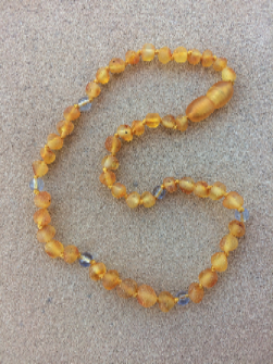 <u>NEWLY ADDED - Baltic Amber Teething Necklace, Size 10.5-14"<br>Unpolished Harvest Blue GLASS</u>
