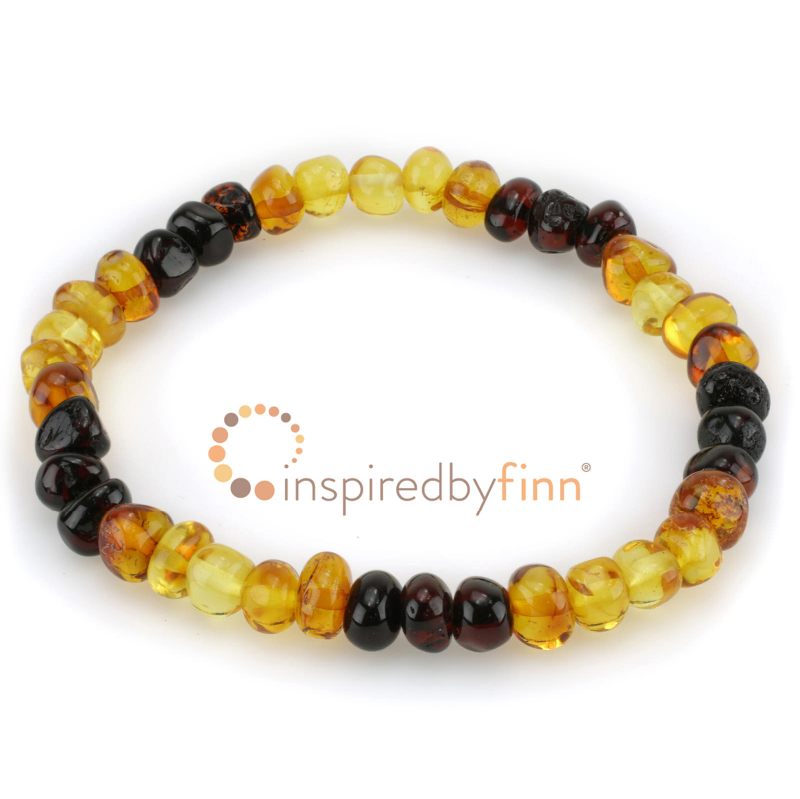 <u>Baltic Amber Elastic Bracelet - Polished Rainbow<br>Larger Beads</u>
