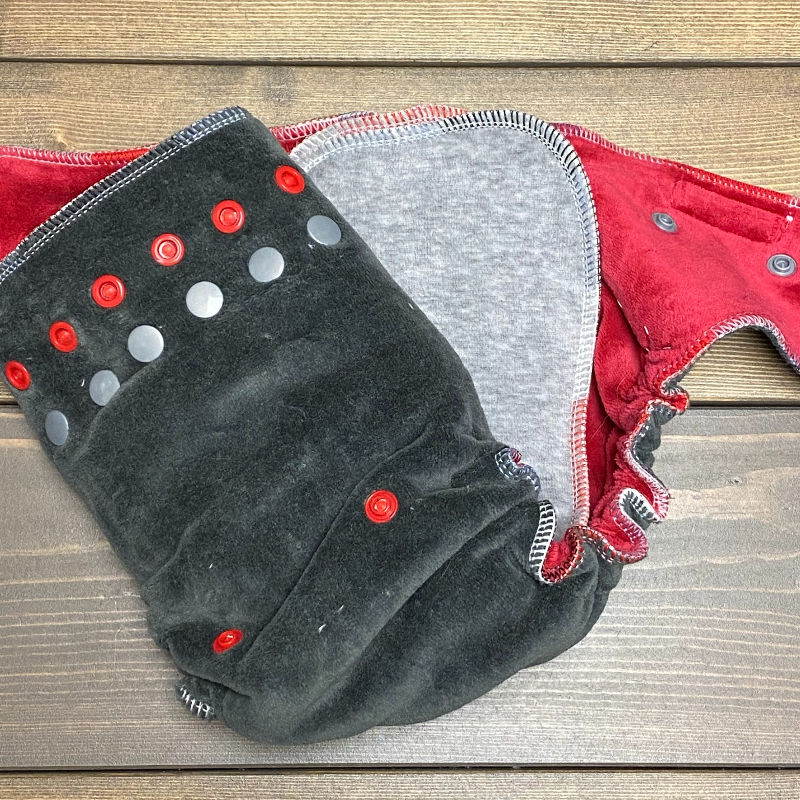 Black cotton velour /w red cotton inner & grey cotton soakers - serged Sleepytime