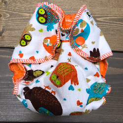 Retro Owls /w orange cotton velour - newborn