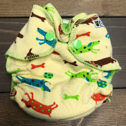 Yellow Weiner Dogs /w lime cotton velour - newborn