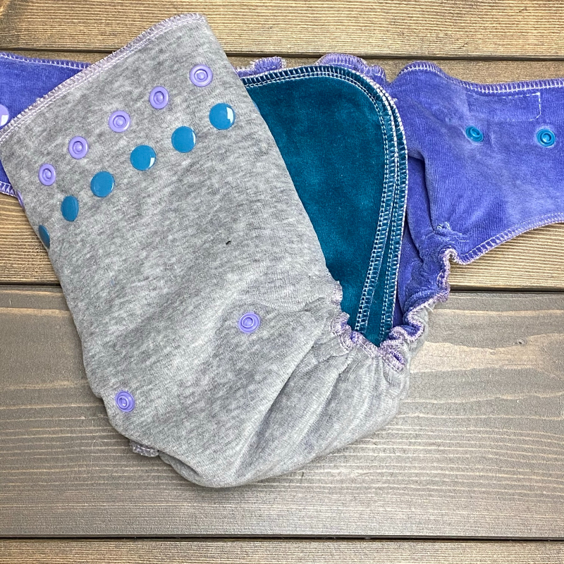 Grey cotton velour /w purple cotton inner & teal cotton soakers - serged Sleepytime