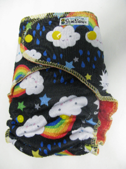 Rainbow Clouds /w red cotton velour - serged multi-size