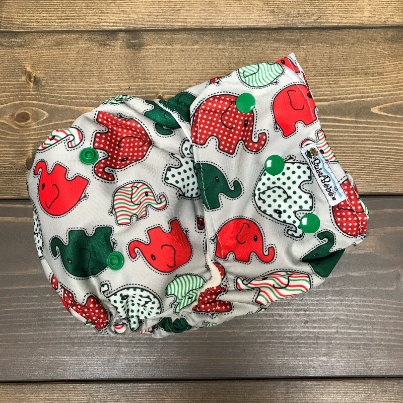 Christmas Elephants /w red cotton velour soakers - PUL Ai2